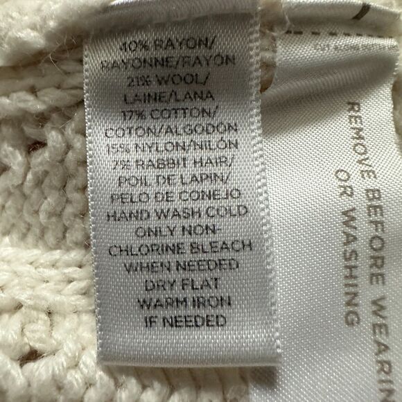 Ann Taylor Loft Sweater Womens XL Beige Crochet Open Knit Soft Cozy Wool Blend - Picture 9 of 10